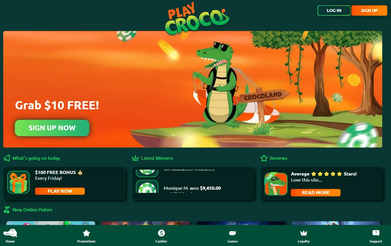 Croco Casino home lobby on desktop